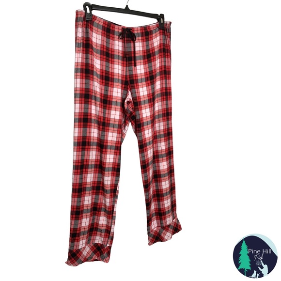 SOLD Victorias Secret Pajama Pants Large Flannel Red Black Plaid Wide Leg EUC - Picture 2 of 10